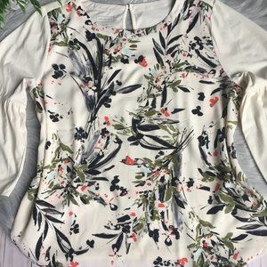 Van Heusen Floral Top with Bell Sleeves Ivory Size